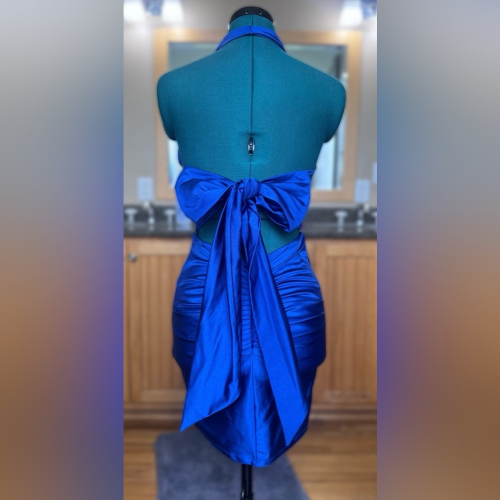 Halter Neck Royal Blue Dress - Picture 2 of 4